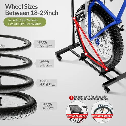 Vista 8 de Sttoraboks Soporte vertical de estacionamiento para bicicletas, altura ajustable para ruedas de 29 pulgadas, ahorro de espacio e independiente