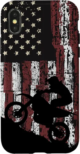 Vista 5 de Motocross Dirt Track Racing - Carcasa para iPhone 17, diseño de bandera de EE. UU., estilo vintage