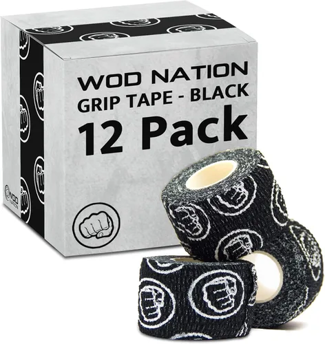 Vista 8 de WOD Nation Flexible Hook-Grip Athletic Tape – Easy-Tear, Sweat-Proof Thumb & Finger Strips for Weightlifting Negro