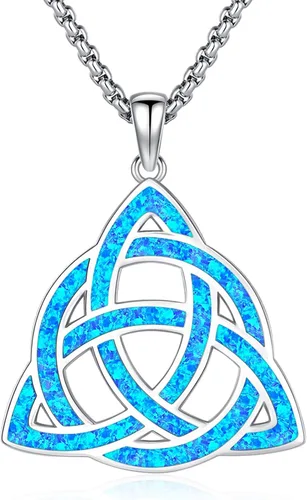 Vista 15 de Eusense Collar de ópalo para mujeres y hombres, joyería de ópalo azul y blanco de plata de ley 925 con dije de ópalo auténtico, regalo