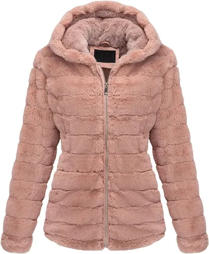 Vista 14 de Bellivera Abrigo de piel sintética para mujer con forro de oveja peluda, chaqueta de forro polar esponjosa y capucha con forro de sherpa Beige