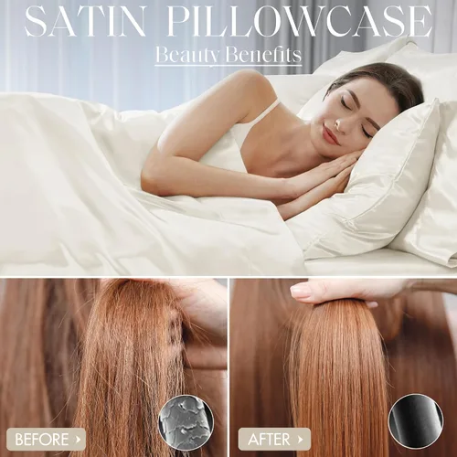 Vista 229 de Madison Park Essentials - Juego de sábanas de satén de lujo y sedoso con brillo natural, bolsillo elástico de 14 pulgadas para colchones de hasta 16