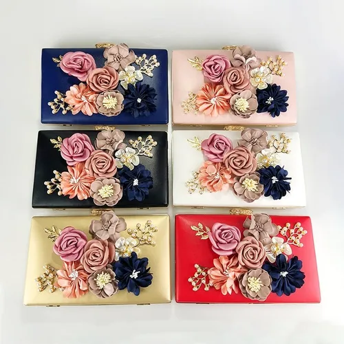 Vista 8 de Bolso de noche floral para mujer, bolso de embrague de novia con flores 3D, elegante banquete de boda, baile de graduación, bolso de noche