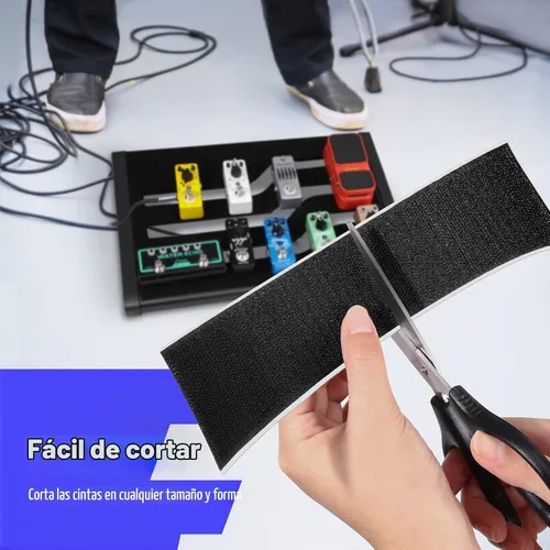 Vista 3 de Donner Cinta de montaje para pedalera de efectos, cinta adhesiva para tablero de pedales de guitarra, longitud de 2 m, 5 cm de ancho, gancho + bucle