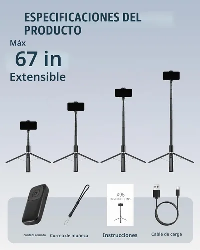 Vista 9 de Trípode automático para teléfono, 67 pulgadas de despliegue automático para selfie stick con control remoto, giratorio de 360°, extensible