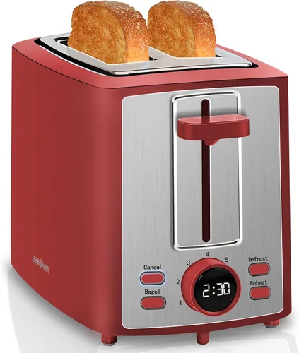 Vista 8 de SEEDEEM Tostadora de 2 rebanadas, tostadora de pan con pantalla LCD, 7 ajustes de sombra, tostadora de ranuras extra anchas de 1.4 pulgadas