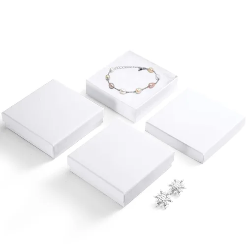 Vista 14 de MESHA 52 cajas de joyería de cartón, 3.5 x 3.5 x 1 pulgadas, caja de regalo de algodón con tapa, cajas de joyería para pequeñas empresas, embalaje