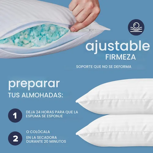Vista 3 de Beckham Hotel Collection Juego de 2 almohadas de espuma viscoelástica tamaño king (relleno ajustable) para cama - Juego de 2 almohadas de espuma