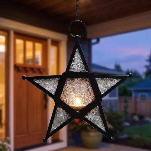 Vista 11 de Juego de 2 Faroles portavelas decorativos con forma de estrella, transparente