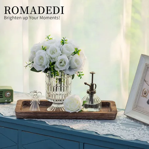 Vista 6 de Romadedi Bandeja decorativa de madera para velas, bandeja larga y estrecha de madera, decoración del hogar, centros de mesa rústicos, bandejas