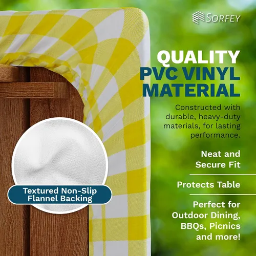 Vista 4 de Sorfey Mantel de picnic ajustado con elástico, vinilo con reverso de franela, se adapta a mesa de 48 x 24 pulgadas, rectangular, a prueba de agua