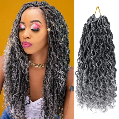 Vista 11 de 8 pulgadas Goddess Faux Locs pelo de ganchillo para mujer negro 7 paquetes de rastas estilo bohemio río para mujeres niños cabello pre rizado