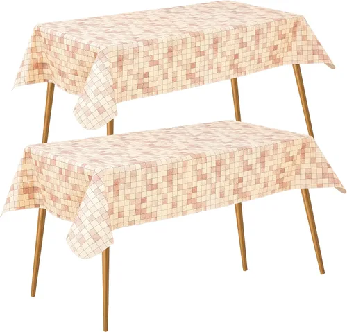 Vista 14 de FIFTY FEET Mantel rectangular de 84 x 60 pulgadas, mantel de vinilo con respaldo de franela para mesas rectangulares, impermeable, a prueba