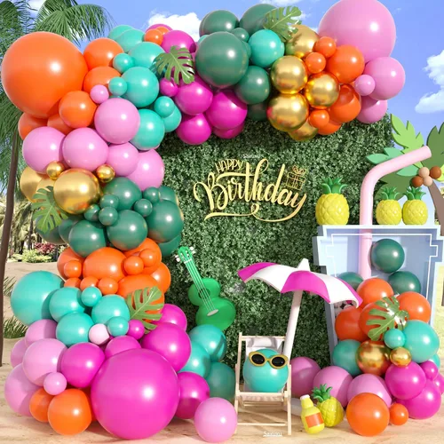 Vista 16 de Kit de arco de globos rosa y negro, kit de arco de guirnalda de globos negros y rosados, globos de látex de corazón macarrón, globo de confeti