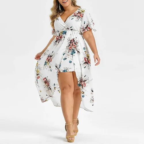 Vista 5 de YUNIAO Vestido largo de talla grande para mujer, vestido largo casual de verano de manga corta con estampado floral para playa y vacaciones, 0,00.