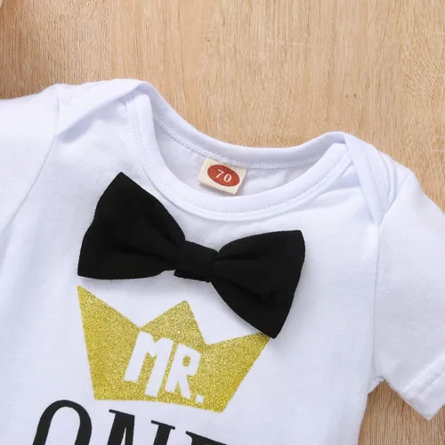 Vista 4 de Ropa divertida para el primer cumpleaños para bebé, ropa para bebé, corbatín, diseño de dinosaurio, conjunto de pantalones con tirantes