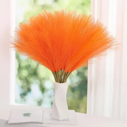 Vista 15 de Wertuirk 30 piezas de hierba de las pampas negra - Decoración de hierba de las pampas artificial de 24 pulgadas, hierba de las pampas artificial