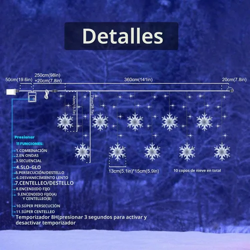 Vista 6 de LAMPHOME Luces de Navidad de carámbanos, 155 luces LED de 141 pulgadas conectables para el día de San Valentín, 10 gotas, 11 modos, cortina de Copo