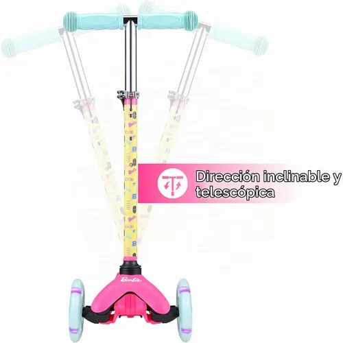 Vista 7 de Patinete para niños, auto equilibrio de 3 ruedas, ruedas LED iluminadas Barbie