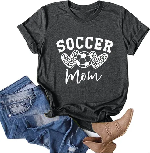 Vista 2 de Holzkary Camiseta divertida para mamá con estampado de letras y estampado de futbol para mamá
