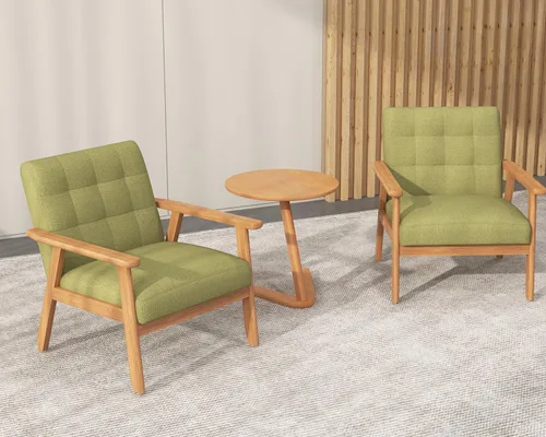 Vista 11 de Silla decorativa moderna con reposabrazos, silla de ocio tapizada de tela de lino con botón de respaldo y marco de madera para sala de estar, Beige
