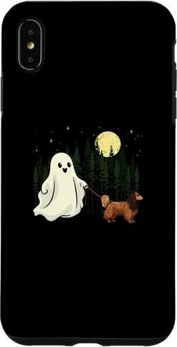 Vista 7 de iPhone 14 - Carcasa divertida para niños con diseño de perro salchicha caminando fantasma Halloween