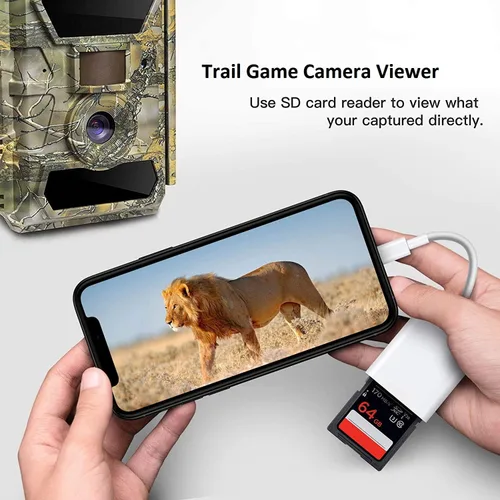 Vista 4 de Lector de Tarjetas SD para iPhone iPad, Cable Adaptador de Tarjeta SD/Micro SD Certificado MFi de Apple con Ranuras Duales para Cámaras SLR, Visor