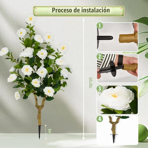 Vista 5 de Árbol de camelia blanca artificial de 35.5 pulgadas, paquete de 2