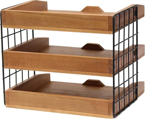 Vista 5 de Elegant Designs HG1022-NWD - Organizador de escritorio de madera para oficina en casa, bandeja para cartas de correo con 3 estantes, madera natural