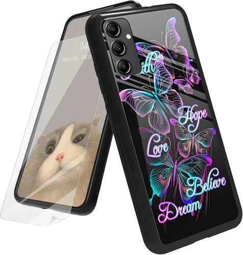 Vista 103 de Funda para Samsung Galaxy A12 5G con protector de pantalla, parte trasera de vidrio templado + TPU de silicona suave que absorbe los golpes