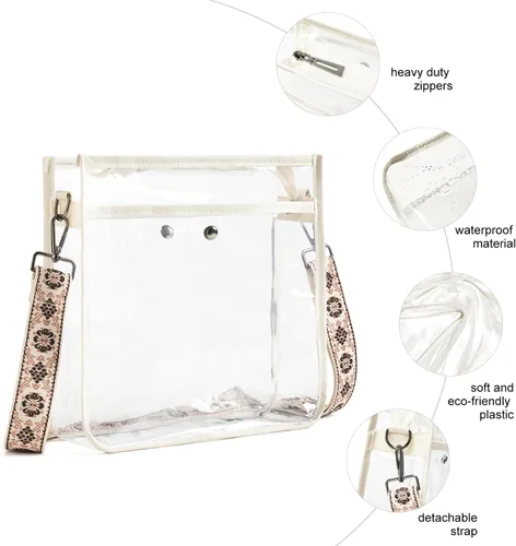 Vista 7 de Bolso Cruzado Transparente Bluome para Eventos en Estadios 12 x 6 x 12, Bolsos Cruzados Transparentes para Mujeres, Aprobado para Conciertos