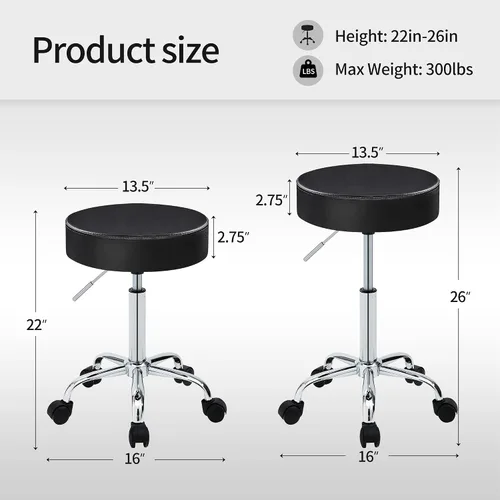 Vista 3 de DUHOME 410 Taburete giratorio de altura ajustable para clínica médica tatuaje Spa Salon con ruedas (negro)