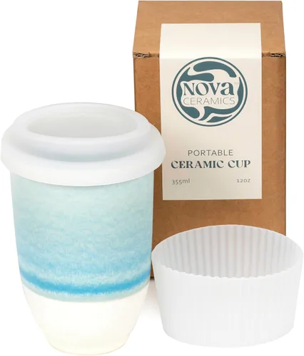 Vista 19 de NOVA CERAMICS Taza de viaje – Taza de viaje de cerámica con tapa – Taza de café de viaje única para llevar – Vaso de café apto para microondas