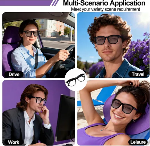 Vista 3 de Lentes inteligentes AI en 164 idiomas: las mejores gafas de audio Bluetooth (CK01Black)