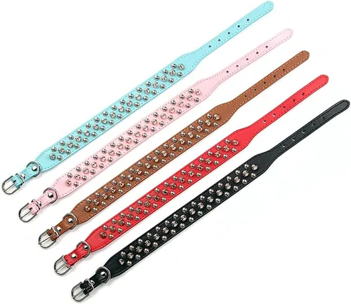 Vista 49 de Collar ajustable de piel sintética con remaches de clavos para gatos, cachorros y perros.