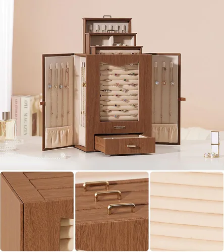 Vista 7 de Homde Organizador de joyas con ganchos transparentes para collares de ventana, regalo para mujeres, caja de joyería para collares, anillos, aretes