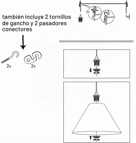 Vista 5 de Cable de luz colgante enchufable con interruptor de atenuación, kit de cable de lámpara colgante de 15 pies con luz E26/E27Socket Swag con ganchos