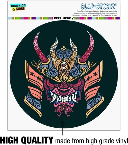 Vista 3 de Samurai Warrior - Máscara de demonio japonés Oni para automóvil, para ventanilla de coche, calcomanía circular para parachoques