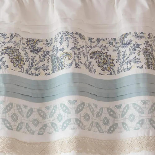 Vista 4 de Madison Park Dawn - Cenefa de ventana azul estampada, cenefas florales de algodón con bolsillo para barra, 50 x 18 pulgadas, verde azulado