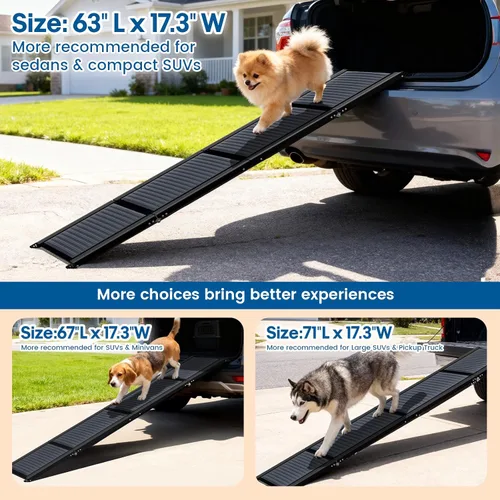 Vista 4 de HBTower Rampa plegable para perros de 63 pulgadas de largo y 17.3 pulgadas de ancho para automóvil, SUV y camión, rampa portátil para mascotas