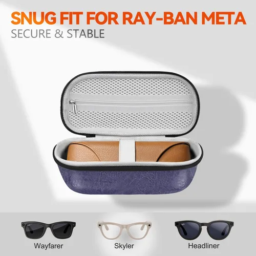 Vista 5 de Estuche rígido para gafas Ray-Ban Meta Wayfarer2SkylerHeadliner Charge Box - Para SmarGlasses Accessores Travel