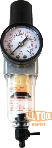Vista 11 de Regulador de filtro de aire comprimido en línea NPT de 1 pulgada NPT SUPER DUTY Combo Piggyback, cuenco de metal, elemento de 5 micrones, ajustable