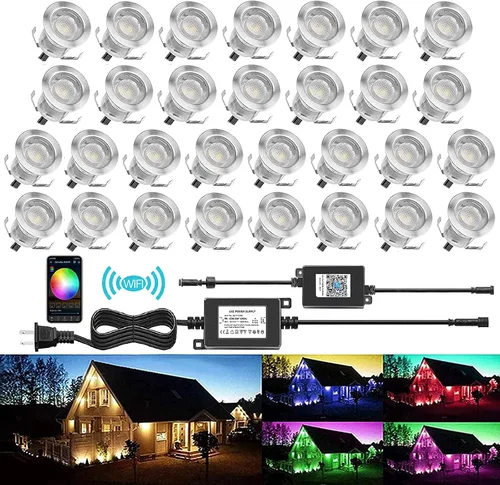 Vista 10 de Kits de luces LED empotrables para cubierta con carcasa protectora, iluminación LED de paisaje al aire libre IP67 impermeable, CC 12 V de bajo Azul