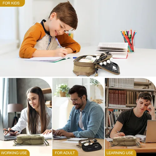 Vista 6 de ONETIGRIS Estuche para lápices para niños, estuche para niños, suministros de oficina, papelería, cremallera, multiranura, gran capacidad
