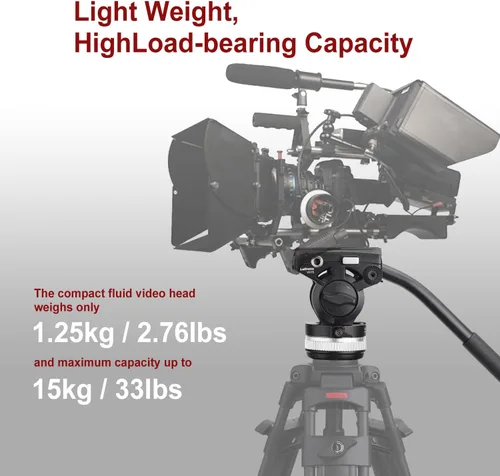 Vista 5 de Cabeza fluida de 2.953 in Base de trípode con mango Placa de liberación rápida resistente para cabezal de video Manfrotto, carga de hasta 33 libras