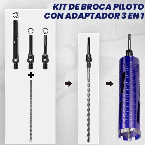 Vista 5 de Broca de núcleo seco Pro de 2" con broca piloto y 3 adaptadores (SDS Plus/SDS Max/1/2 Hex), brocas de núcleo de hoja soldada mejoradas para hormigón