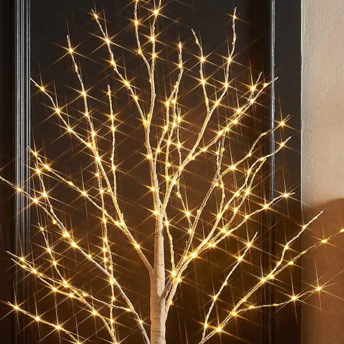 Vista 3 de Fudios Árbol de abedul iluminado de 4 pies, 200 luces LED, ramitas de Navidad, árboles de cadena de luces para interiores, para decoración