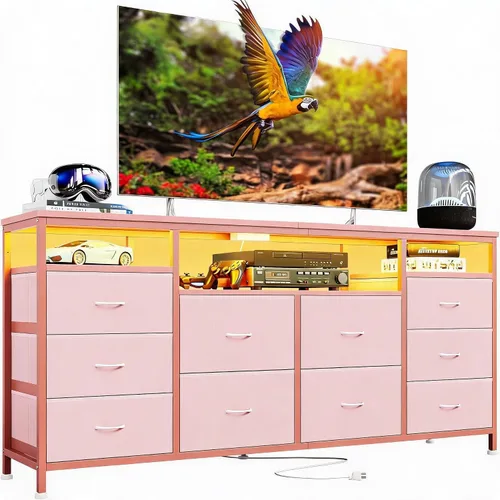 Vista 12 de Cómoda moderna de 10 cajones para soporte de TV de dormitorio Marrón rústico
