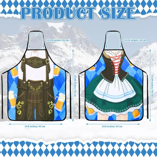 Vista 2 de Suhine Delantal de Oktoberfest, 6 piezas, decoración de fiesta de Oktoberfest, delantal de cocina alemana, delantal de tirolesa, delantal