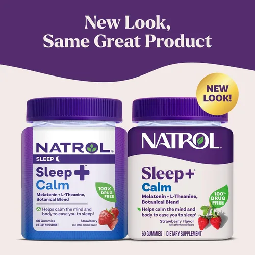 Vista 2 de Natrol Sleep+ Calm - Gomitas de melatonina para adultos, gomitas para dormir, sabor a fresa, 60 gomitas, suministro para 30 días